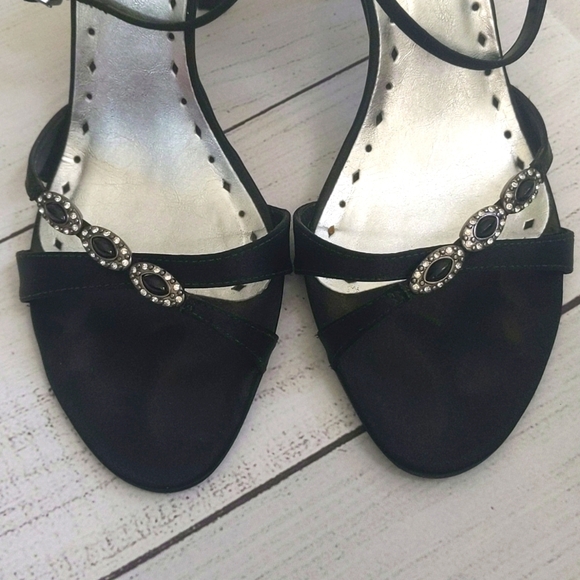 BCBGirls Black Satin Ankle Strap Sandals - Size 8 - Picture 12 of 14